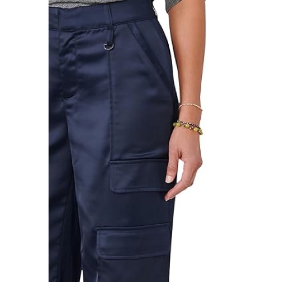 DEMOCRACY New Womens Missy Navy Blue SATIN CARGO PANTS Sz 6 with Nordstrom Tags! - Picture 3 of 5